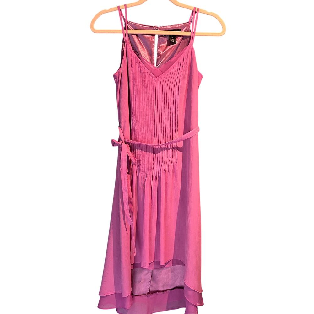 White House Black Market 00 Orchid Slip Dress HighLow Pintuck Flowy Belted Fairy